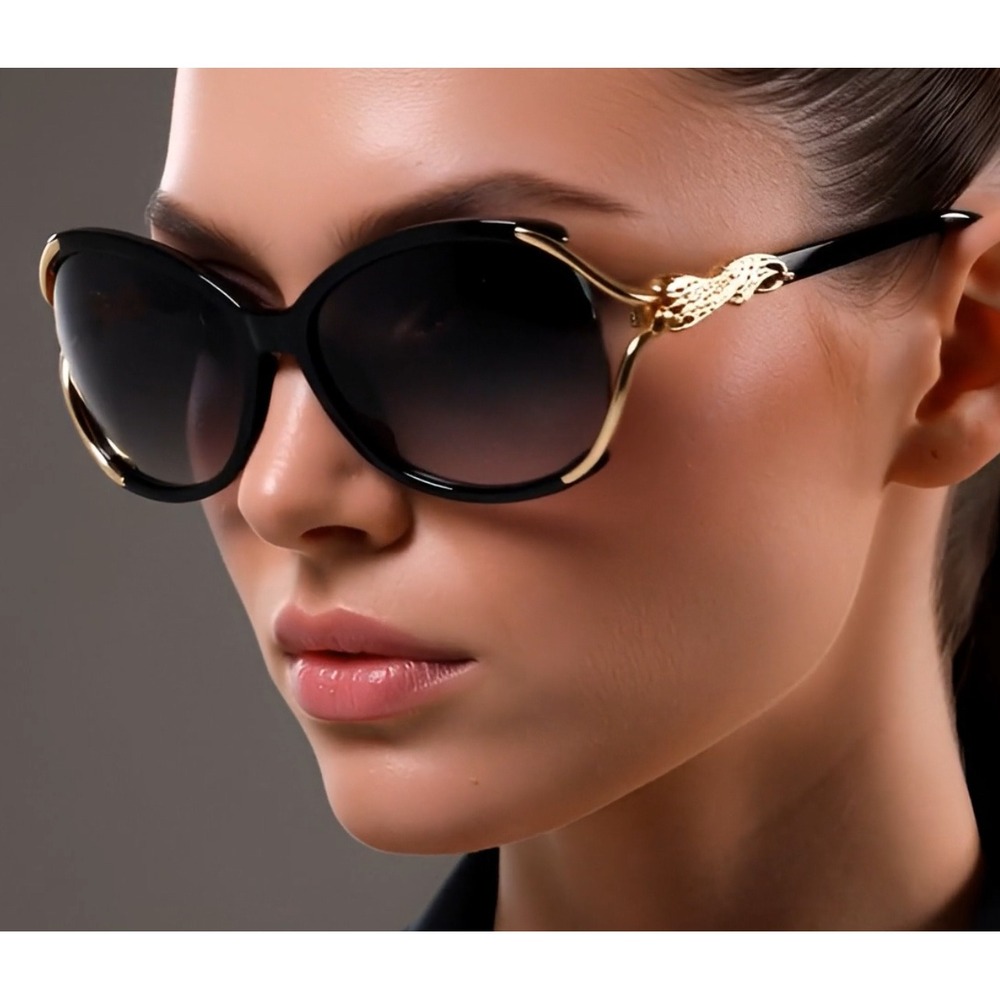 Black Sunglasses Fashion Large Gold Animal Print Oversized Designer Style New
